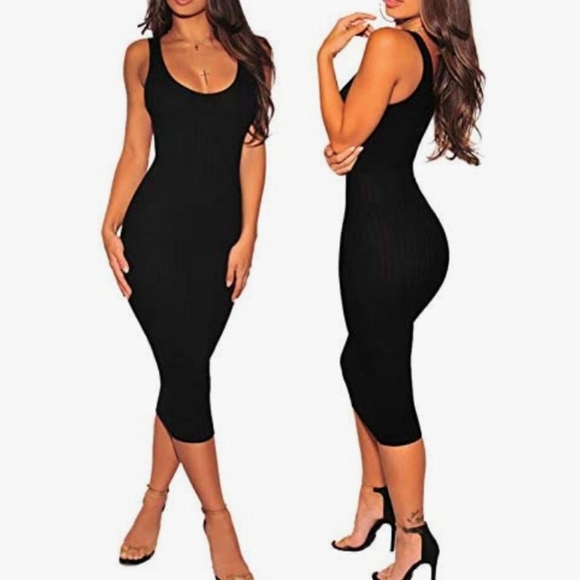 NEW Almost Famous Scoop Neck Knitted Ribbed Midi Black Dress sz XL - Picture 1 of 10